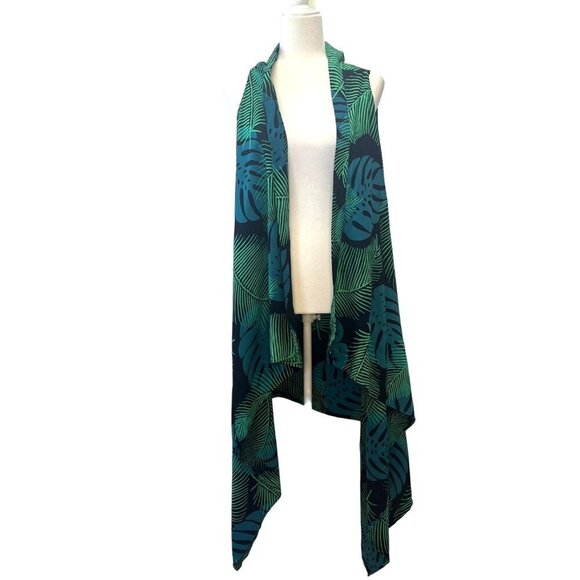 Caribelle Batik Kimono New With Tags Open Palm Breadfruit Deep Sea Print Ladies - Picture 2 of 9